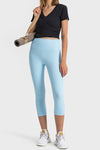 PACK265476-P204-1, Mist Blue Solid Color High Waist Sports Active Capri Leggings