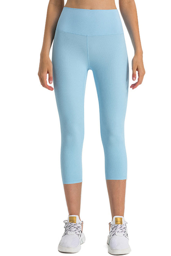 PACK265476-P204-1, Mist Blue Solid Color High Waist Sports Active Capri Leggings