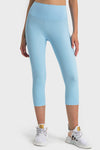 PACK265476-P204-1, Mist Blue Solid Color High Waist Sports Active Capri Leggings