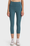 PACK265476-P1709-1, Sea Green Solid Color High Waist Sports Active Capri Leggings