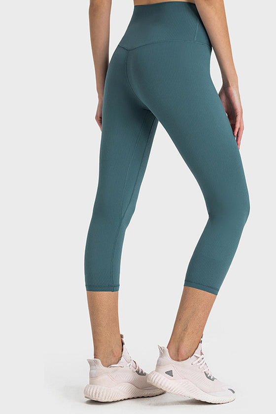 PACK265476-P1709-1, Sea Green Solid Color High Waist Sports Active Capri Leggings