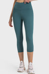PACK265476-P1709-1, Sea Green Solid Color High Waist Sports Active Capri Leggings