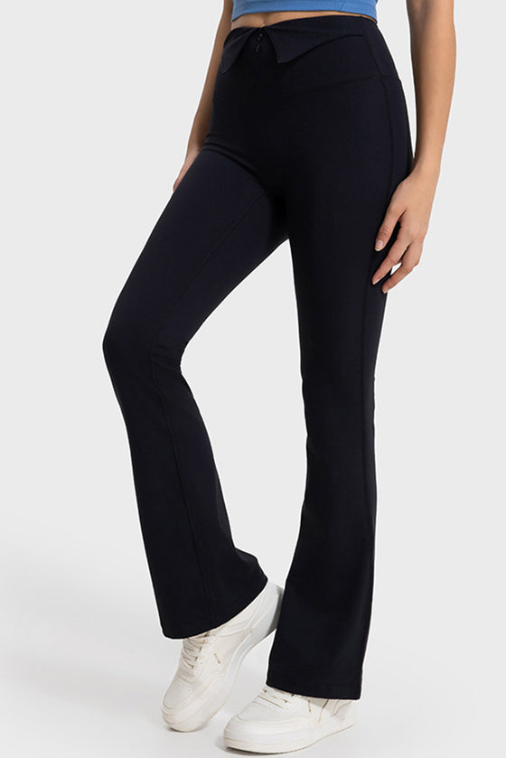 PACK265478-P2-1, Black Decorative Wide Waistband Flared Athletic Pants