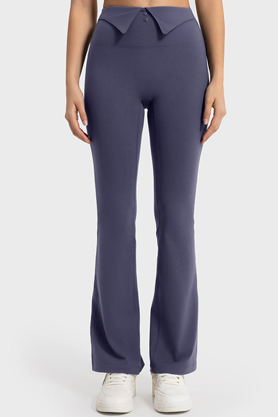 PACK265478-P108-1, Dark Purple Decorative Wide Waistband Flared Athletic Pants