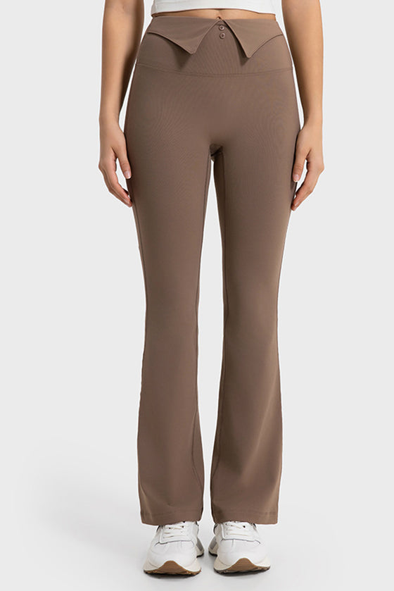 PACK265478-P2017-1, Chestnut Decorative Wide Waistband Flared Athletic Pants