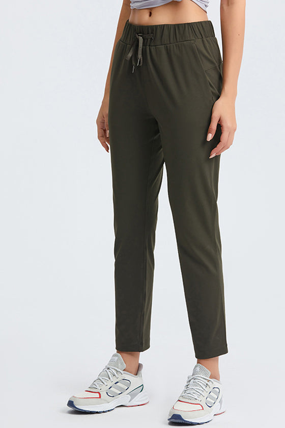 PACK265479-P1609-1, Moss Green Skinny Drawstring Waist Workout Pants