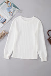 PACK25223857-P1-1, White Round Neck Drop Shoulder Textured Knit Top