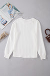 PACK25223857-P1-1, White Round Neck Drop Shoulder Textured Knit Top