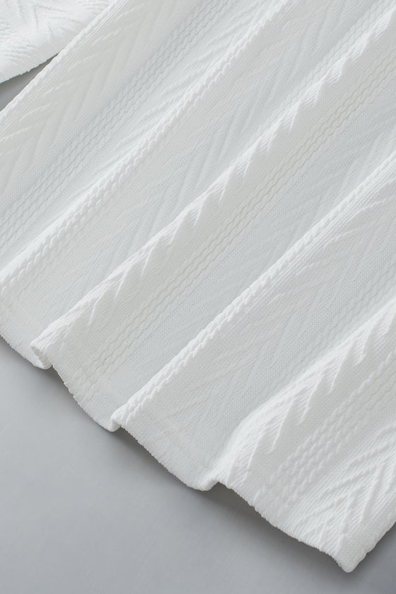 PACK25223857-P1-1, White Round Neck Drop Shoulder Textured Knit Top