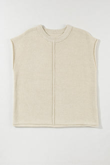  PACK277061-P1015-1, Oatmeal Solid Color Cap Sleeve Knitted Sweater