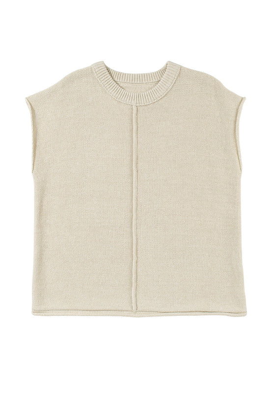 PACK277061-P1015-1, Oatmeal Solid Color Cap Sleeve Knitted Sweater