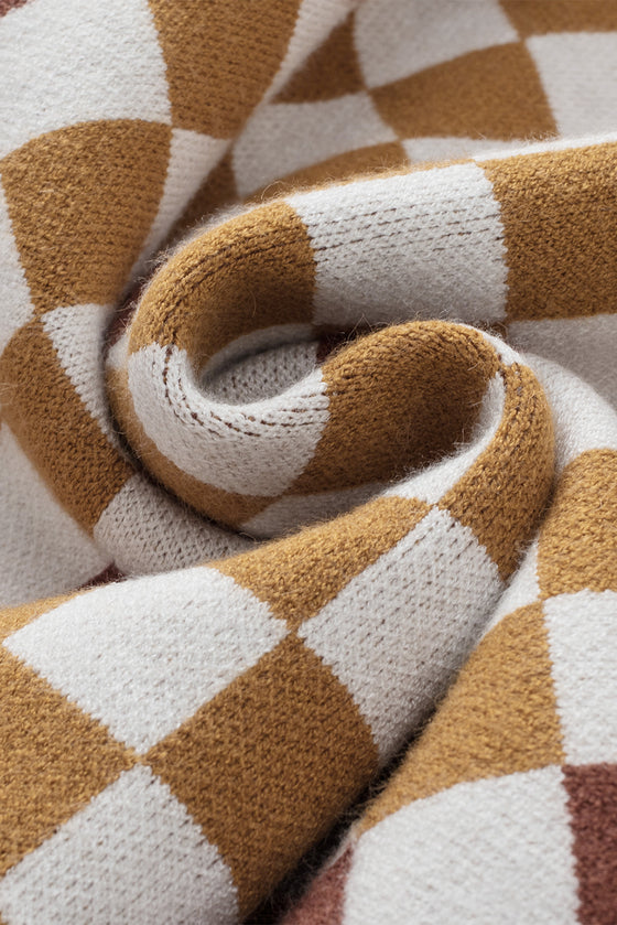 PACK276256-P1722-1, Brown Checkered Ribbed Trim Knit Sweater Vest