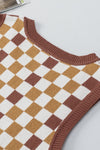 PACK276256-P1722-1, Brown Checkered Ribbed Trim Knit Sweater Vest