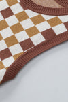 PACK276256-P1722-1, Brown Checkered Ribbed Trim Knit Sweater Vest