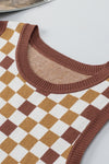 PACK276256-P1722-1, Brown Checkered Ribbed Trim Knit Sweater Vest