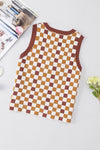 PACK276256-P1722-1, Brown Checkered Ribbed Trim Knit Sweater Vest
