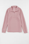 PACK25316223-P4010-1, Peach Blossom Ribbed Texture Quarter Zip Sweatshirt