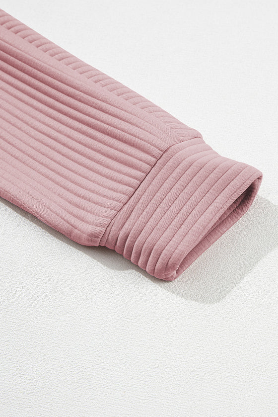 PACK25316223-P4010-1, Peach Blossom Ribbed Texture Quarter Zip Sweatshirt