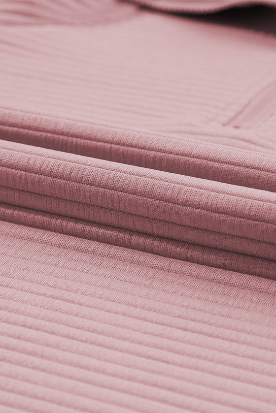 PACK25316223-P4010-1, Peach Blossom Ribbed Texture Quarter Zip Sweatshirt