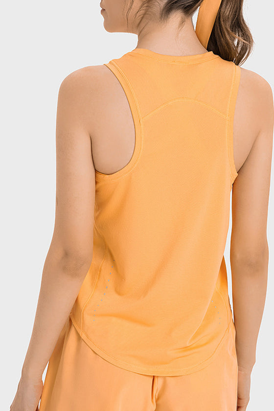 PACK264695-P3014-1, Grapefruit Orange Solid Breathable Racerback Yoga Tank Top