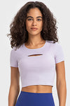 PACK264696-P708-1, Orchid Petal Front Cut Out Ribbed Short Sleeve Sports Crop Top