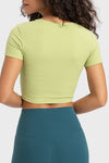 PACK264696-P709-1, Spinach Green Front Cut Out Ribbed Short Sleeve Sports Crop Top
