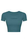 PACK264696-P1709-1, Sea Green Front Cut Out Ribbed Short Sleeve Sports Crop Top