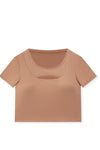 PACK264696-P8010-1, Rose Tan Front Cut Out Ribbed Short Sleeve Sports Crop Top
