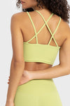 PACK264697-P709-1, Spinach Green Solid Color Strappy Crisscross Ribbed Sports Bra