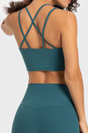 PACK264697-P1709-1, Sea Green Solid Color Strappy Crisscross Ribbed Sports Bra
