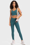 PACK264697-P1709-1, Sea Green Solid Color Strappy Crisscross Ribbed Sports Bra