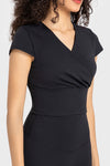 PACK264698-P2-1, Black V Neck Wrapped Short Sleeve Active Top