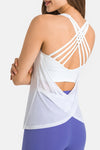 PACK264702-P1-1, White 2pcs Sleeveless Cross Strappy Wrapped Hem Top with Bra