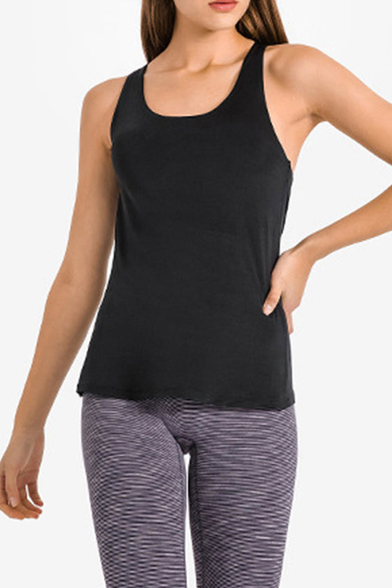 PACK264702-P2-1, Black 2pcs Sleeveless Cross Strappy Wrapped Hem Top with Bra