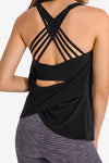 PACK264702-P2-1, Black 2pcs Sleeveless Cross Strappy Wrapped Hem Top with Bra