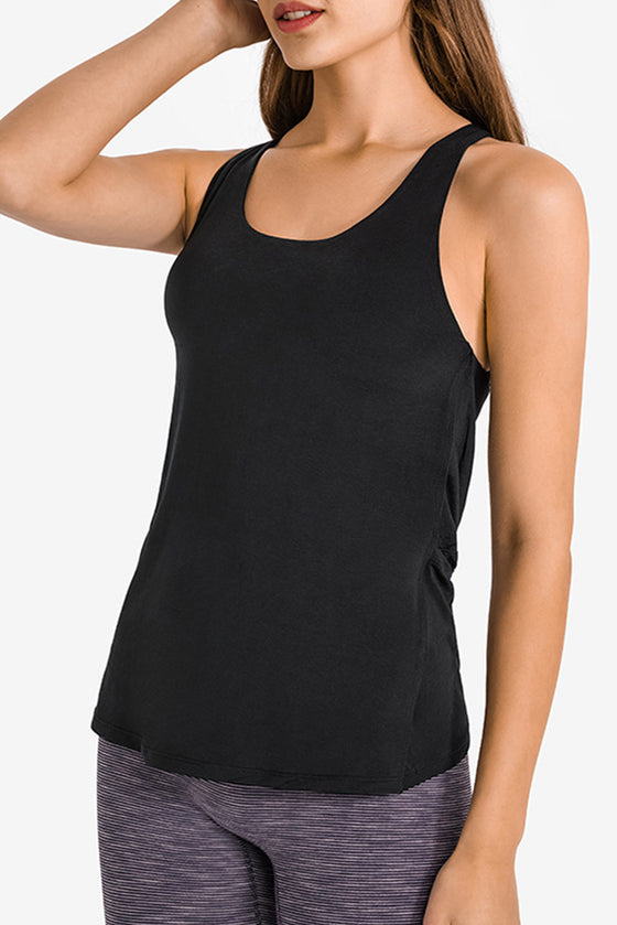 PACK264702-P2-1, Black 2pcs Sleeveless Cross Strappy Wrapped Hem Top with Bra