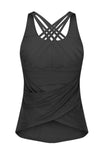 PACK264702-P2-1, Black 2pcs Sleeveless Cross Strappy Wrapped Hem Top with Bra