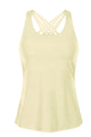 PACK264702-P107-1, Yellow Cream 2pcs Sleeveless Cross Strappy Wrapped Hem Top with Bra