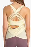 PACK264702-P107-1, Yellow Cream 2pcs Sleeveless Cross Strappy Wrapped Hem Top with Bra