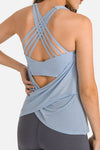 PACK264702-P804-1, Beau Blue 2pcs Sleeveless Cross Strappy Wrapped Hem Top with Bra