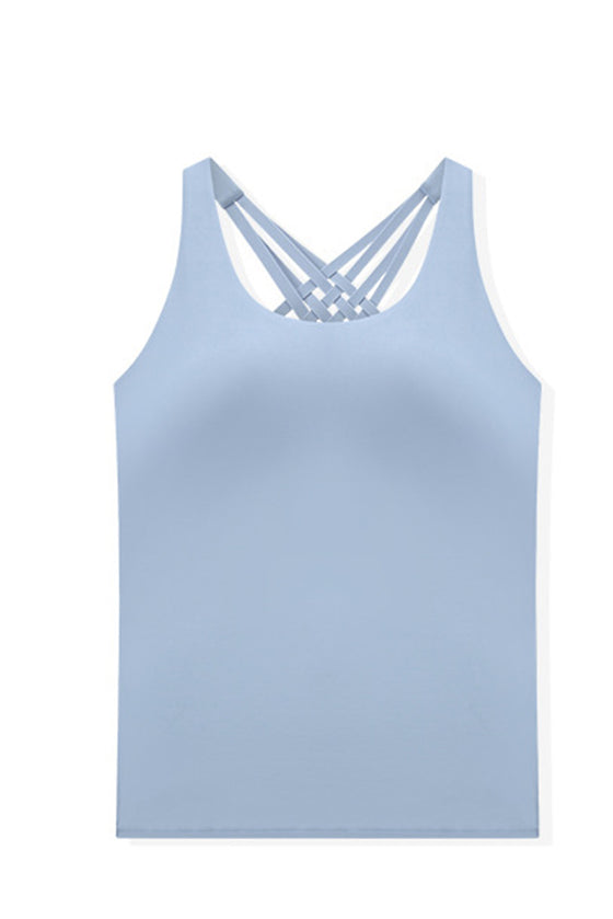 PACK264702-P804-1, Beau Blue 2pcs Sleeveless Cross Strappy Wrapped Hem Top with Bra