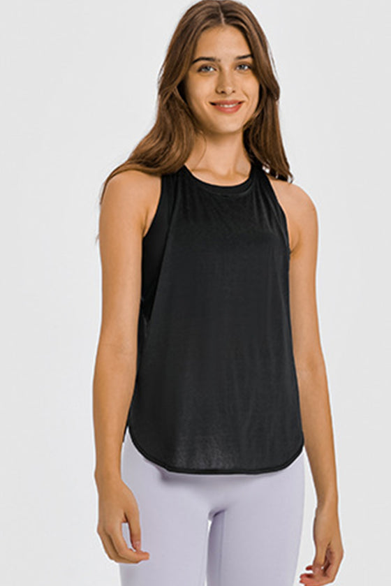 PACK264704-P2-1, Black 2-In-1 Cutout Back Split Curved Hem Active Tank Top