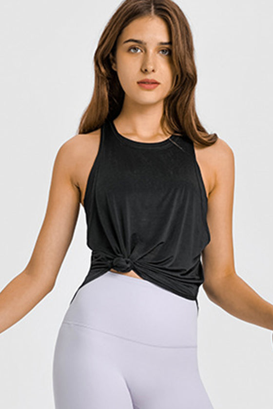 PACK264704-P2-1, Black 2-In-1 Cutout Back Split Curved Hem Active Tank Top