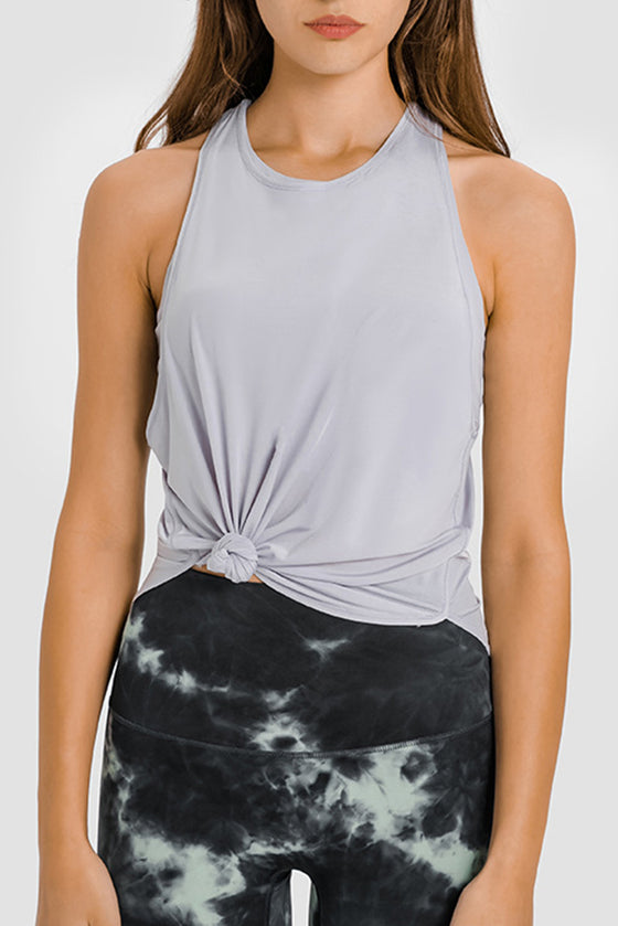 PACK264704-P11-1, Gray 2-In-1 Cutout Back Split Curved Hem Active Tank Top