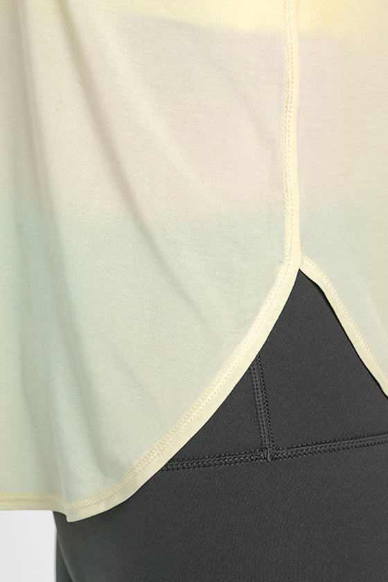 PACK264704-P107-1, Yellow Cream 2-In-1 Cutout Back Split Curved Hem Active Tank Top