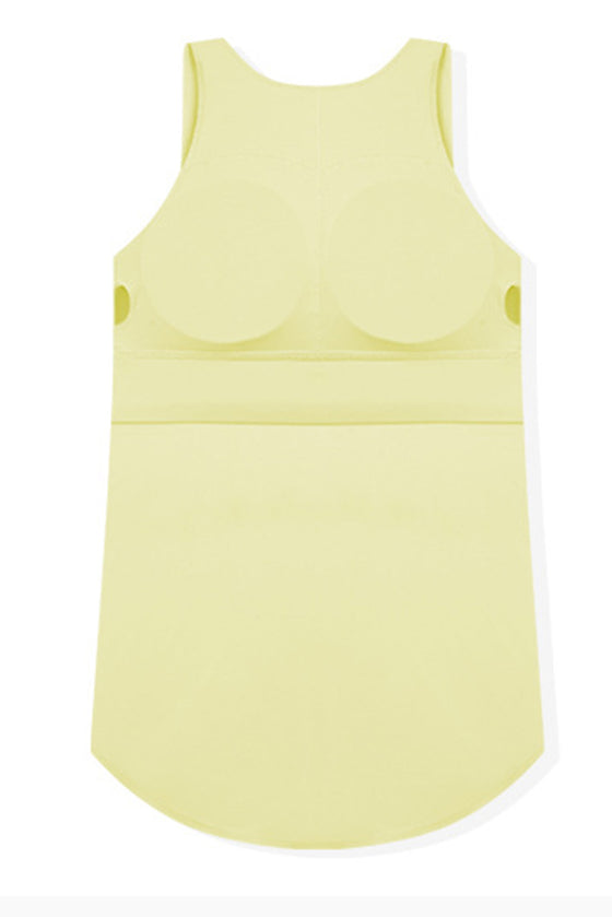 PACK264704-P107-1, Yellow Cream 2-In-1 Cutout Back Split Curved Hem Active Tank Top