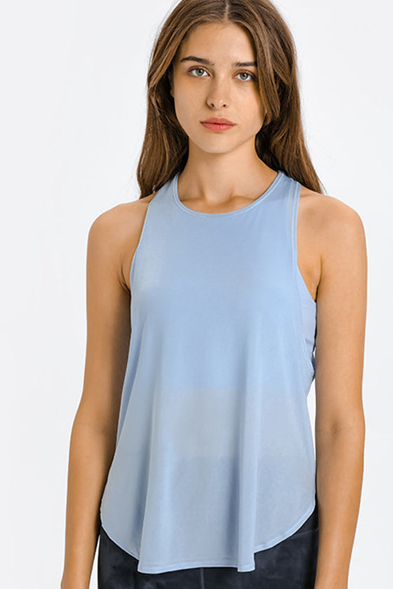 PACK264704-P304-1, Sky Blue 2-In-1 Cutout Back Split Curved Hem Active Tank Top