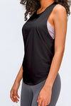 PACK264705-P2-1, Black Mesh Patchwork Split Loose Sports Tank Top