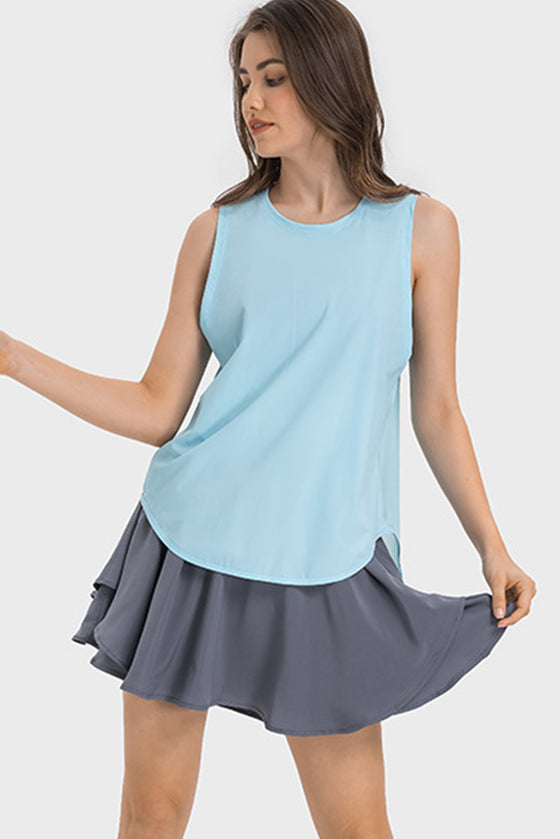 PACK264705-P4-1, Light Blue Mesh Patchwork Split Loose Sports Tank Top