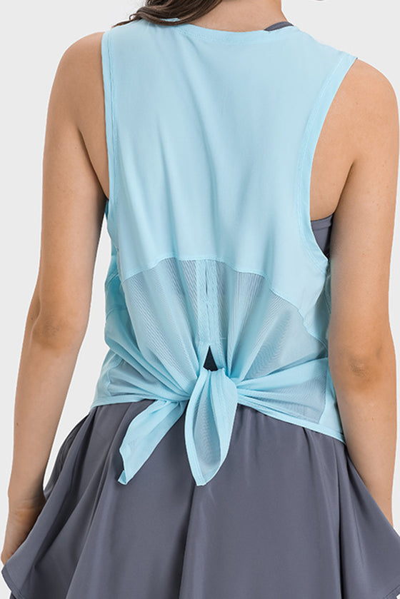 PACK264705-P4-1, Light Blue Mesh Patchwork Split Loose Sports Tank Top